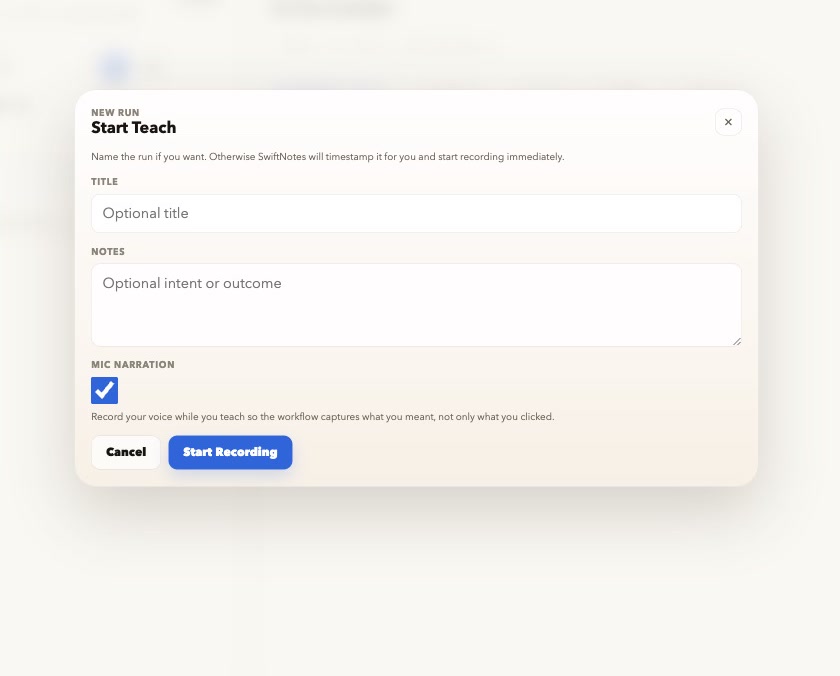 SwiftNotes Teach lesson capture interface