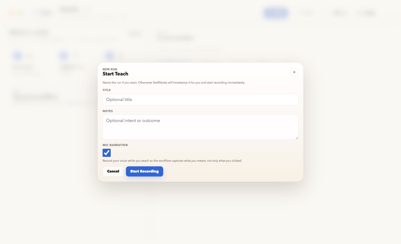 SwiftNotes Teach start lesson form